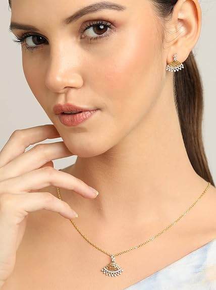 925 Sterling Silver Irina Pendant Earring Chain Jewellery Set | Gold Rhodium Plated, Swiss Zirconia | Gift for Women & Girls - Rajputtrade