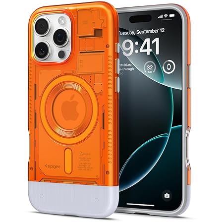 Spigen Classic C1 MagFit Back Cover Case Compatible with iPhone 16 Pro (TPU + Poly Carbonate | Tangerine)