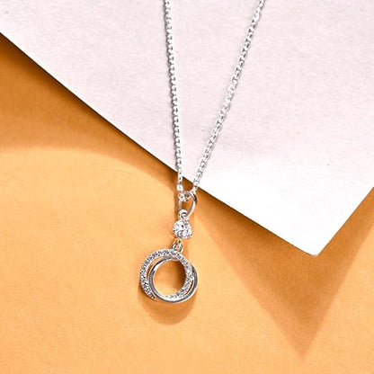925 Sterling Silver Circle of Joy Pendant Earrings Chain Necklace Jewellery Set | Platinum Plated, Swiss Zirconia | Gift for Women and Girls