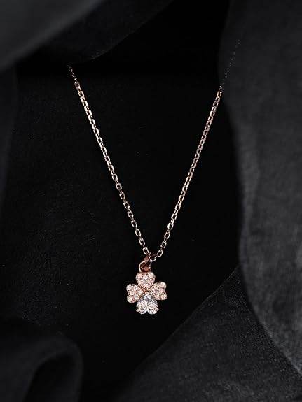 925 Sterling Silver Bunch of Hearts Pendant Earrings Chain Necklace Jewellery Set | Rose Gold Plated, Swiss Zirconia |Gift for Women and Girls - Rajputtrade