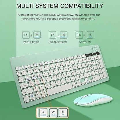 TECPHILE Wireless Keyboard and Mouse Combo, Multi Device Keyboard (3 BT5.0 + 2.4Ghz USB) and Mouse (BT5.0 + USB) Connectivity, Silent Easy Switch, Rechargeable, for Laptop,Mac,Computer,Tablet (Green) - Rajputtrade