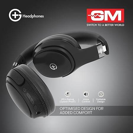 GM G+ Headphones, Over The Ear Headphones with Mic, BT 5.3, Pure Bass, 45ms Low Latency, Dual Pairing - Rajputtrade