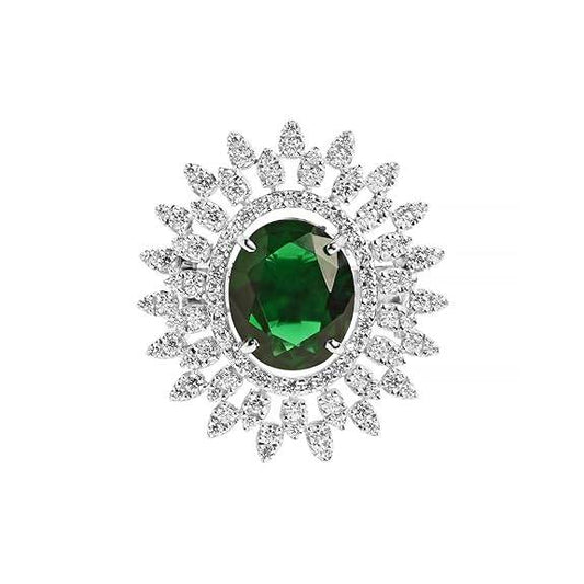925 Sterling Silver Emerald Adjustable Cocktail Ring | Rhodium Plated, Swiss Zirconia | Jewellery Gift for Women and Girls - Rajputtrade
