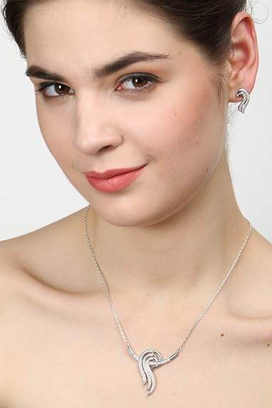 925 Sterling Silver Zoe Pendant Earring Chain Jewellery Set | Platinum Plated, Swiss Zirconia | Gift for Women & Girls - Rajputtrade