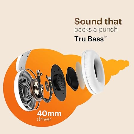 Noise Two Wireless On-Ear Headphones with 50 Hours Playtime, Low Latency(up to 40ms) BT v5.3 (White)