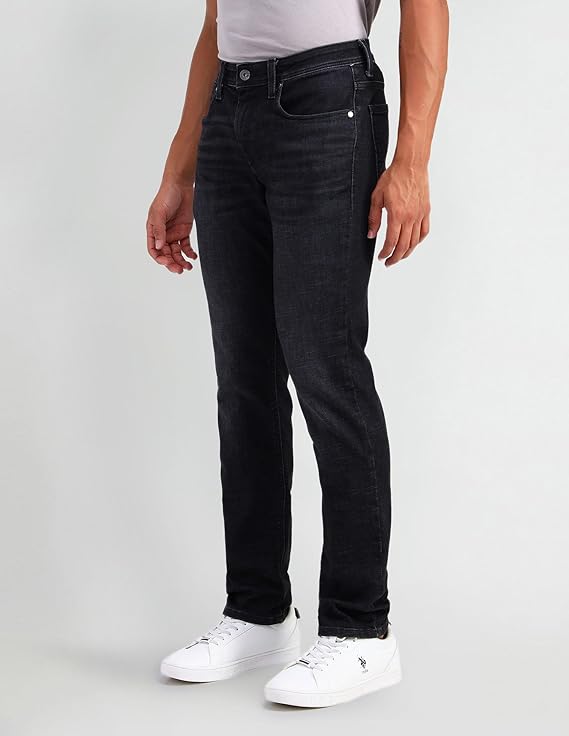 U.S. Polo Assn. Denim Co. Men's Black Mid Rise Wash Button Cotton Slim Jeans - Rajputtrade
