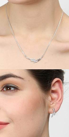 925 Sterling Silver Isla Pendant Earring Chain Jewellery Set | Platinum Plated, Swiss Zirconia | Gift for Women & Girls - Rajputtrade