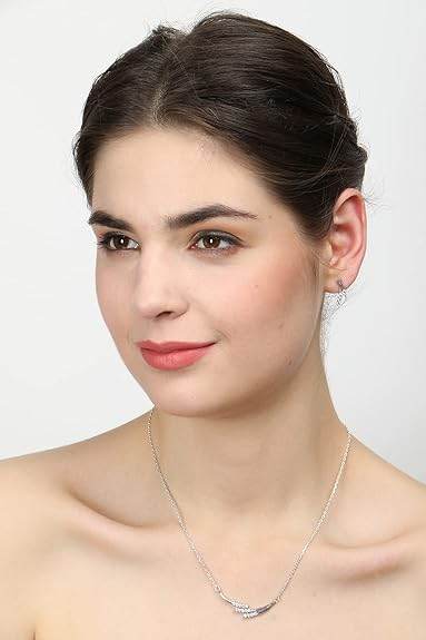 925 Sterling Silver Isla Pendant Earring Chain Jewellery Set | Platinum Plated, Swiss Zirconia | Gift for Women & Girls - Rajputtrade