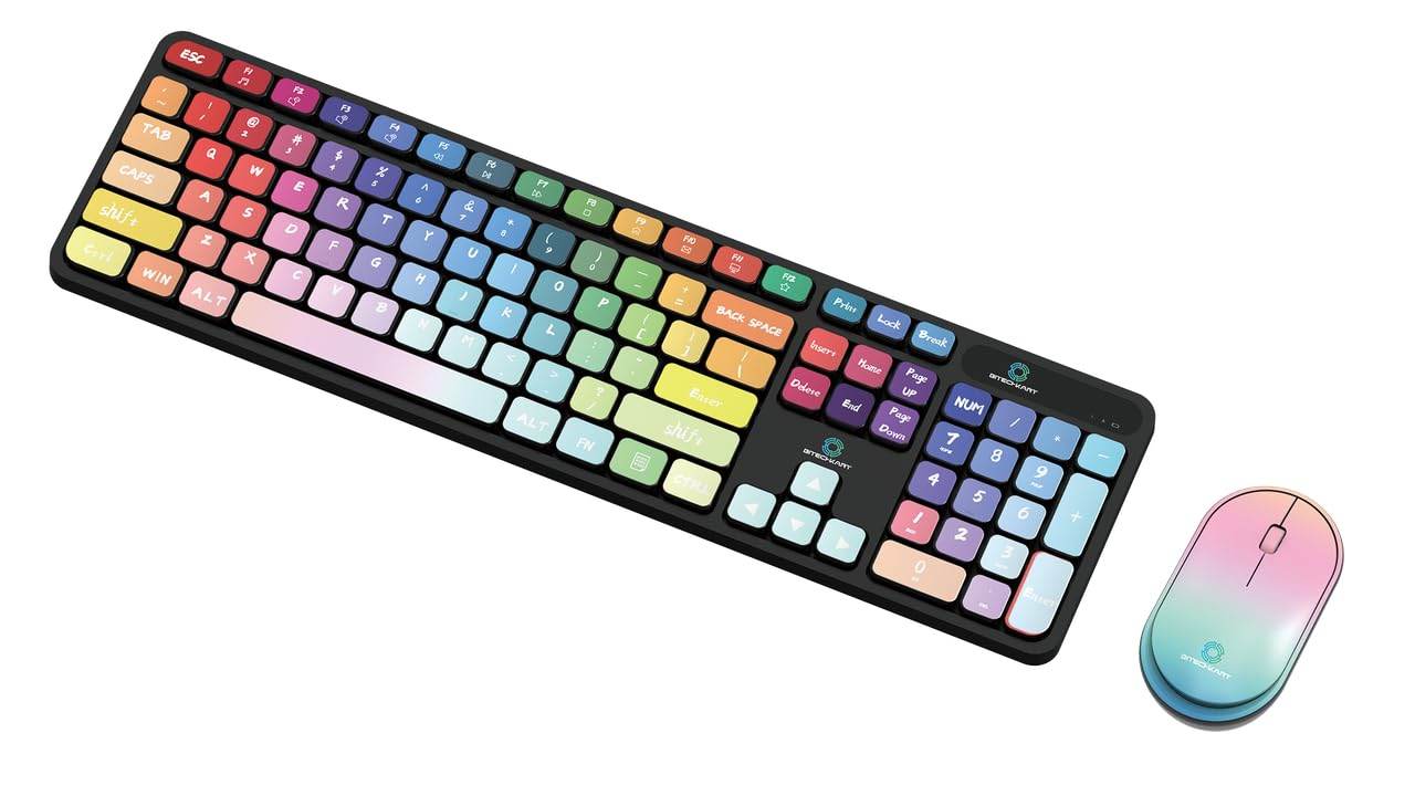 BITECHKART Wireless Keyboard and Mouse Combo with Chocolate Keycaps| 104 Keys |2.4 GHz |Multicolor Keys Fabricated with Nitrogen Setting Technology |DPI 1600 |Windows,MacOS,Laptop,PC,DOS,Linux |Black - Rajputtrade