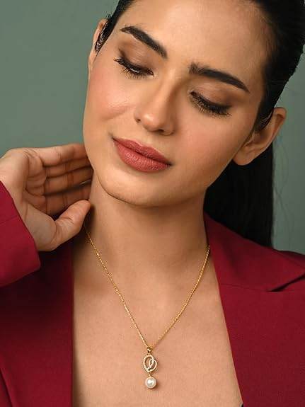 925 Sterling Silver Zahab Pearl Interlocked Pendant Earrings Chain Necklace Jewellery Set | Gold Plated, Swiss Zirconia |Gift for Women and Girls - Rajputtrade