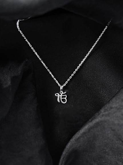 925 Sterling Silver Ek Onkar Religious Pendant Necklace for Men & Women | With or Without Chain | Platinum Plated - Rajputtrade