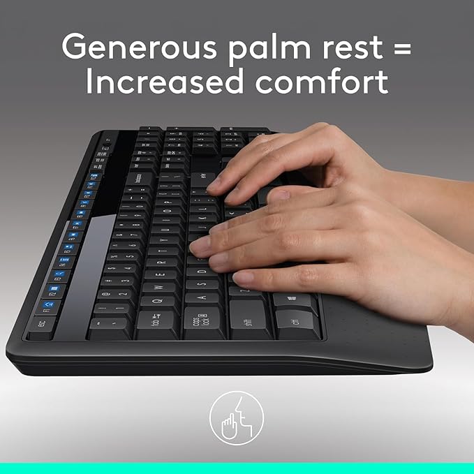 Logitech MK345 Wireless Keyboard and Mouse Set Full-Sized Keyboard with Palm Rest and Comfortable Right-Handed Mouse, 2.4 GHz Wireless USB Receiver, Compatible with PC, Laptop - Black - Rajputtrade