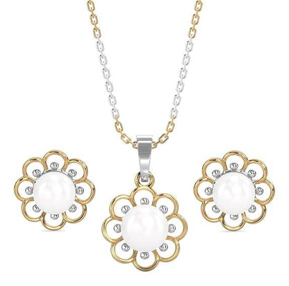 925 Sterling Silver Pearl Lotus Pendant Earring Chain Jewellery Set | Gold Rhodium Plated | Gift for Women & Girls - Rajputtrade