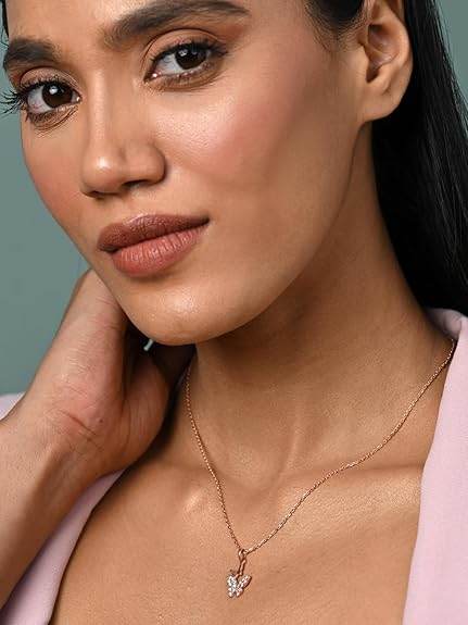 925 Sterling Silver Fairy Butterfly Pendant Earrings Chain Necklace Jewellery Set | Rose Gold Plated, Swiss Zirconia | Gift for Women and Girls - Rajputtrade