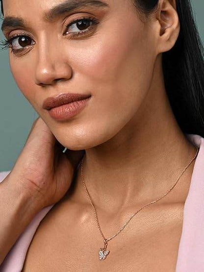 925 Sterling Silver Fairy Butterfly Pendant Earrings Chain Necklace Jewellery Set | Rose Gold Plated, Swiss Zirconia | Gift for Women and Girls - Rajputtrade