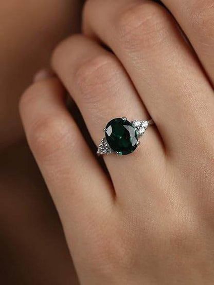 925 Sterling Silver Oval Stone Ring with Adjustable Band | Gift for Women Wife Girls - Rajputtrade