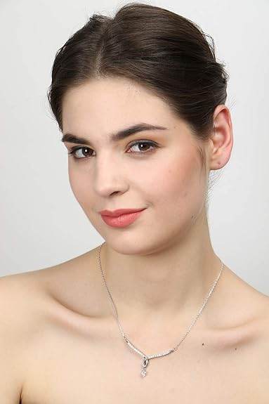 925 Sterling Silver Mila Pendant Chain Jewellery Set | Platinum Plated, Swiss Zirconia | Gift for Women & Girls - Rajputtrade
