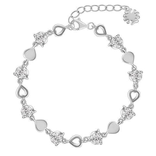 925 Silver Heart Lock Bracelet Anklet Pendant with Link Chain | Zircon Studded| Gifts for Women & Girls - Rajputtrade