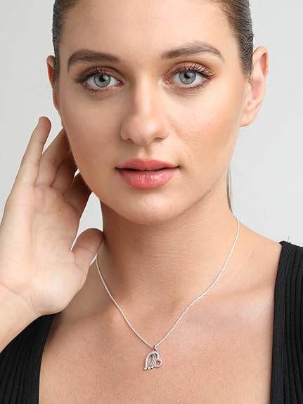 925 Sterling Silver Heart Shape Pendant Chain Necklace | Rhodium Plated, Swiss Zirconia | Gift for Women and Girls - Rajputtrade
