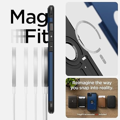 Spigen Tough Armor MagFit Back Cover Case Compatible with iPhone 15 (TPU + Poly Carbonate | Navy Blue)