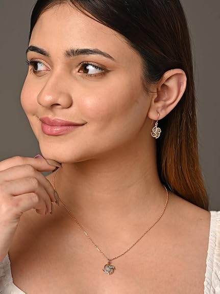925 Sterling Silver Hermosa Pendant Earring Chain Jewellery Set | Rose Gold Plated, Swiss Zirconia | Gift for Women & Girls - Rajputtrade