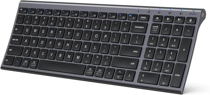 BK10 Multi-Device Bluetooth Keyboard for Mac, Windows, Chrome OS, Android, iPad, iPhone, Rechargeable Wireless Keyboard Easy-Switch up to 3 Devices Grey Black - Rajputtrade
