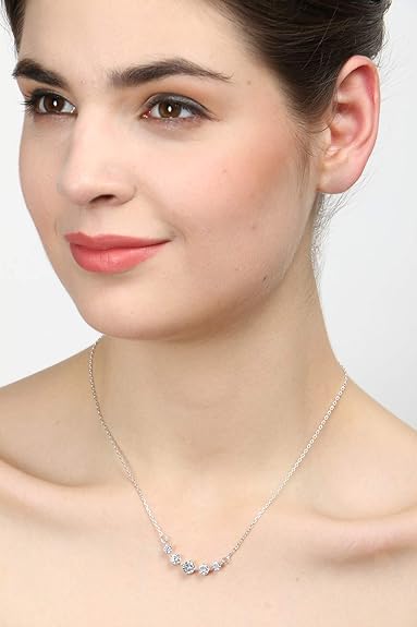 925 Sterling Silver 5 Stone Pendant Earring Chain Jewellery Set | Platinum Plated, Swiss Zirconia | Gift for Women & Girls