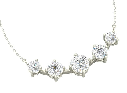 925 Sterling Silver 5 Stone Pendant Chain Jewellery Set | Platinum Plated, Swiss Zirconia | Gift for Women & Girls
