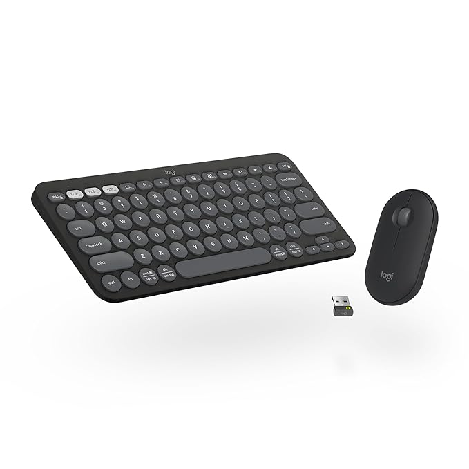Logitech Pebble 2 Combo, Wireless Keyboard and Mouse, Quiet and Portable, Customisable, Logi Bolt, Bluetooth, Easy-Switch for Windows, macOS, iPadOS, Chrome - Tonal Graphite - Rajputtrade