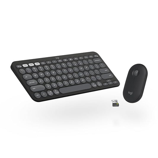 Logitech Pebble 2 Combo, Wireless Keyboard and Mouse, Quiet and Portable, Customisable, Logi Bolt, Bluetooth, Easy-Switch for Windows, macOS, iPadOS, Chrome - Tonal Graphite - Rajputtrade