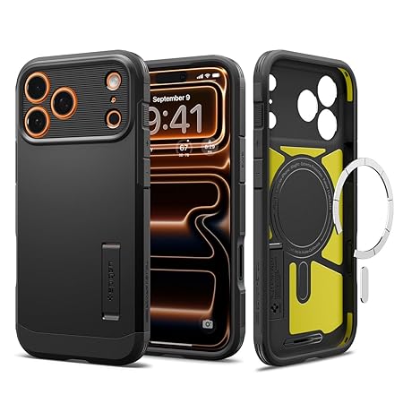 Spigen Tough Armor T MagFit Back Cover Case Compatible with iPhone 17 Pro Max (TPU + Poly Carbonate | Black)