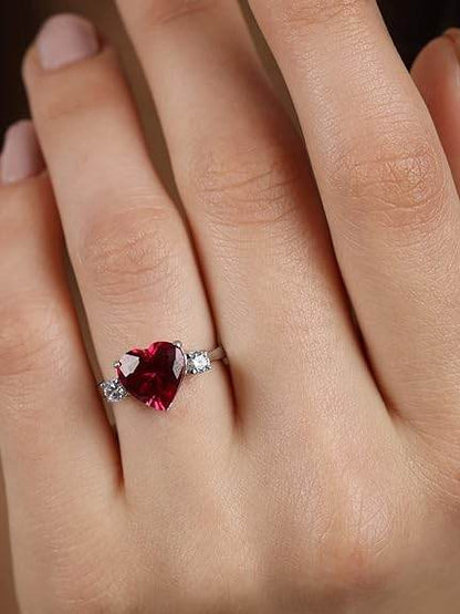 925 Sterling Silver Heart Stone Ring with Adjustable Band | Gift for Women Wife Girls - Rajputtrade