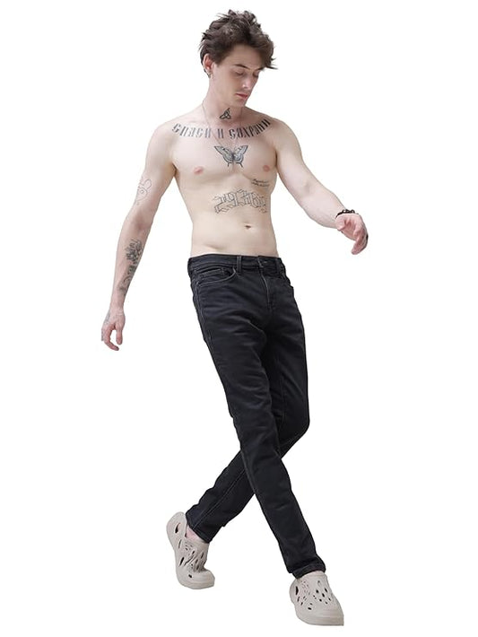 TURMS Men's Black Solid Mid Rise Stretchable Adventure Comfort Denim Pant Cotton Rich Jeans - Rajputtrade