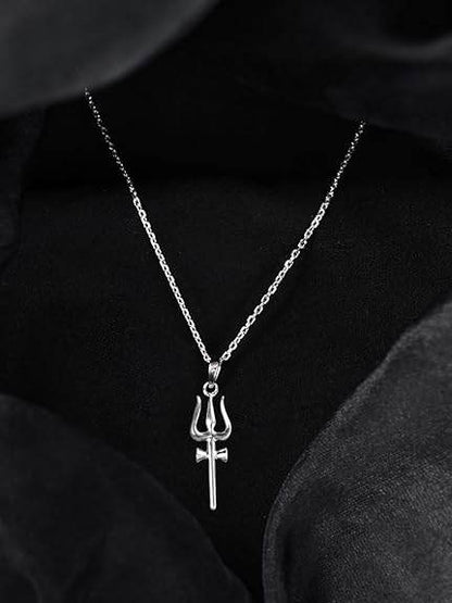 925 Sterling Silver Shiva Trishul Pendant Necklace for Men & Women | With or Without Chain | Platinum Plated - Rajputtrade