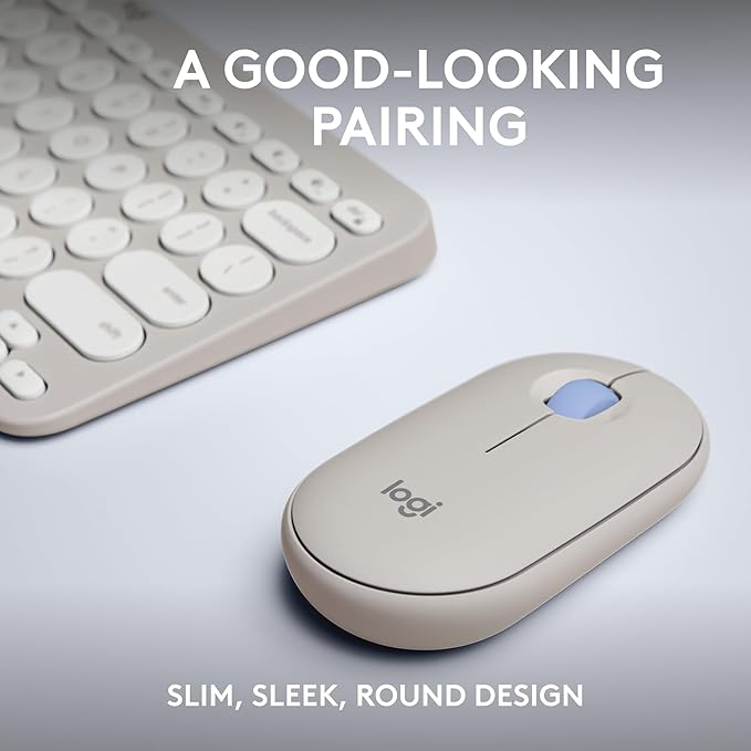 Logitech Pebble 2 Combo, Wireless Keyboard and Mouse, Quiet and Portable, Customisable, Logi Bolt, Bluetooth, Easy-Switch for Windows, macOS, iPadOS, Chrome - Tonal Sand - Rajputtrade