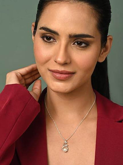 925 Sterling Silver Morsal Real Pearl Pendant Earrings Chain Necklace Jewellery Set | Platinum Plated, Swiss Zirconia |Gift for Women and Girls - Rajputtrade
