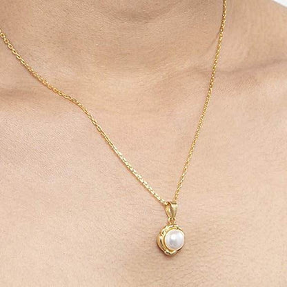925 Sterling Silver Real Pearl AKI Pendant Earring Chain Jewellery Set | Gold Rhodium Plated |Gift for Women & Girls - Rajputtrade