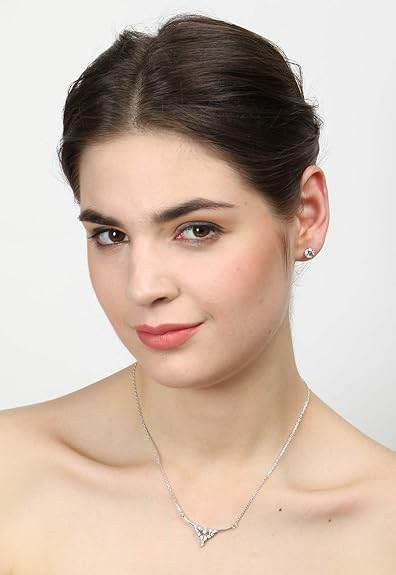 925 Sterling Silver Alice Pendant Earring Chain Jewellery Set | Platinum Plated, Swiss Zirconia | Gift for Women & Girls - Rajputtrade