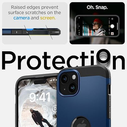 Spigen Tough Armor MagFit Back Cover Case Compatible with iPhone 15 (TPU + Poly Carbonate | Navy Blue)