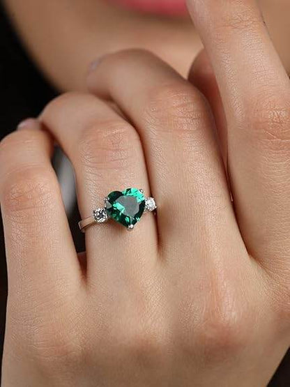 925 Sterling Silver Heart Stone Ring with Adjustable Band | Gift for Women Wife Girls - Rajputtrade