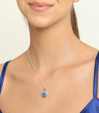925 Sterling Silver Sky Blue Heart Pendant Earring Chain Jewellery Set | Rhodium Plated, Swiss Zirconia | Gift for Women & Girls - Rajputtrade