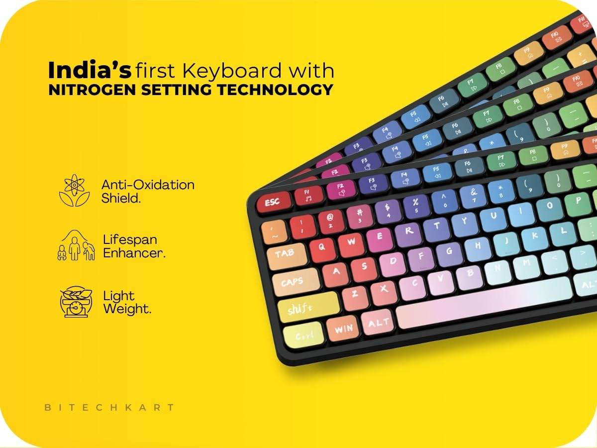 BITECHKART Wireless Keyboard and Mouse Combo with Chocolate Keycaps| 104 Keys |2.4 GHz |Multicolor Keys Fabricated with Nitrogen Setting Technology |DPI 1600 |Windows,MacOS,Laptop,PC,DOS,Linux |Black - Rajputtrade