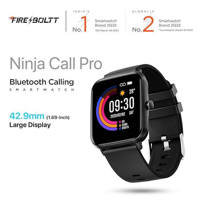 Fire-Boltt Ninja Call Pro Smart Watch Dual Chip Bluetooth Calling, 42.92mm (1.69 inch) HD Display (Black) - Rajputtrade