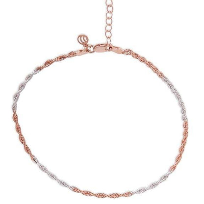 925 Sterling Silver Dual tone Rose Gold and Rhodium Plated Twisted Chain Anklets (Single) | Gift for Women and Girls | - Rajputtrade