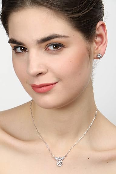 925 Sterling Silver Aria Pendant Earring Chain Jewellery Set | Platinum Plated, Swiss Zirconia | Gift for Women & Girls - Rajputtrade