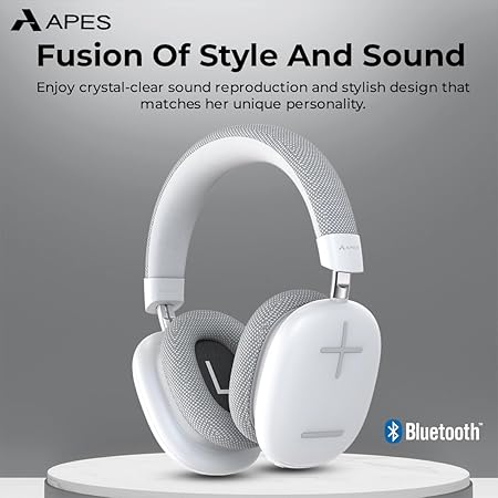 APES Fusion Style Wireless Headphone, 40mm Dynamic Drivers, 50Hrs Playtime, Fast Charge (White Grey) - Rajputtrade