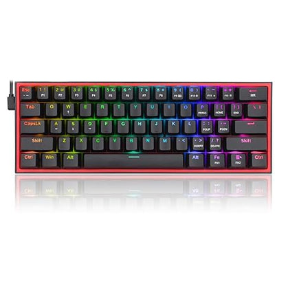 Redragon K617 Fizz 60% Wired RGB Gaming Keyboard, 61 Keys Compact Mechanical Keyboard, (Linear RED Switch), Pro Driver/Software Supported || Black - Rajputtrade