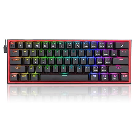 Redragon K617 Fizz 60% Wired RGB Gaming Keyboard, 61 Keys Compact Mechanical Keyboard, (Linear RED Switch), Pro Driver/Software Supported || Black - Rajputtrade