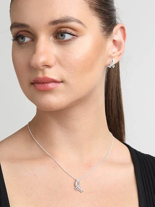 925 Sterling Silver Iris Pendant Earring Chain Jewellery Set | Rhodium Plated, Swiss Zirconia | Gift for Women & Girls - Rajputtrade