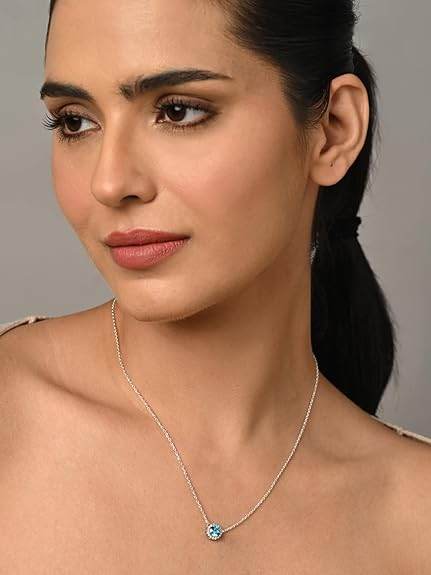925 Sterling Silver Mila Pendant Chain Jewellery Set | Platinum Plated, Swiss Zirconia | Gift for Women & Girls - Rajputtrade